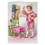 Circus Clown Boy Training Pet Dogs Greeting Card