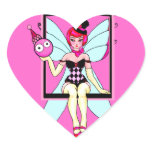Circus Fairy Heart Shaped Sticker or Label