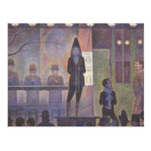 Circus Sideshow by Seurat, Vintage Pointillism Art Postcards