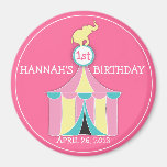 Circus Tent & Elephant Girls Birthday Party Magnet