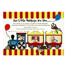 Circus Train Twin Photo Personalised Invites