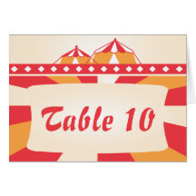Circus Wedding Table Number Card - Red and Orange