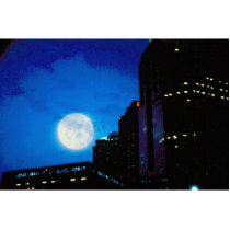 City at night with moon photo sculpture