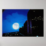 City at night with moon poster