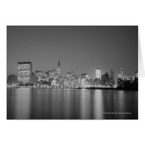 City skyline at night greeting cards