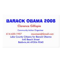 Clarence Gillispie, Community Action Organiser,... Business Card Template