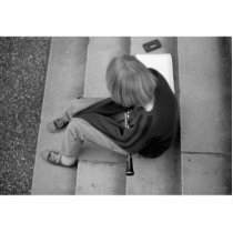 Clarinet Girl Player on Steps with Tuner and Music Photo Cutouts
