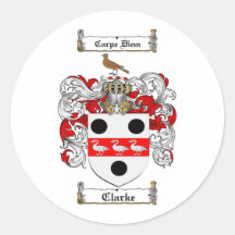 CLARKE FAMILY CREST -  CLARKE COAT OF ARMS STICKERS