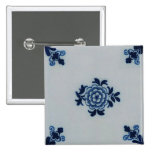 Classic Antiquarian Delft Blue Tile - Floral Motif Pinback Button