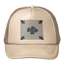Classic Antiquarian Delft Blue Tile - Floral Motif Trucker Hats