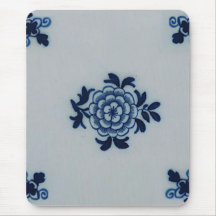 Classic Antiquarian Delft Blue Tile - Floral Motif Mousepads