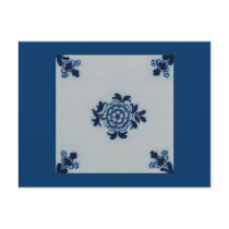 Classic Antiquarian Delft Blue Tile - Floral Motif Postcards