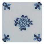 Classic Antiquarian Delft Blue Tile - Floral Motif Sticker
