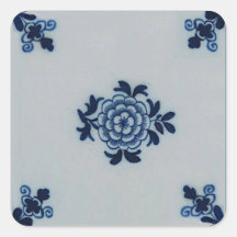 Classic Antiquarian Delft Blue Tile - Floral Motif Sticker