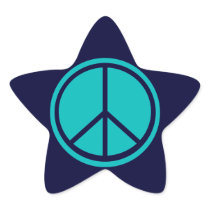 Classic Aqua Blue Peace Sign Star Stickers