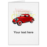 Classic car, old vintage coupe in red cards