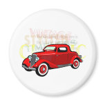 Classic car, old vintage coupe in red magnets