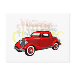 Classic car, old vintage coupe in red postcards
