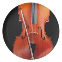 Classic cello on black plates
