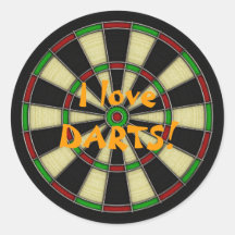 Classic Dart Board Design, Darts, Dart Games Round Sticker