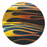 Classic hot rod flames round sticker