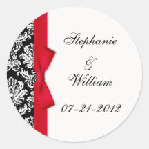 Classic Red Damask Wedding Label Stickers