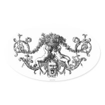 Classic Two Cherubs with Ivy and Flowers Oval Stickers