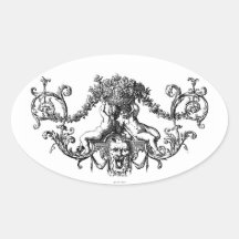 Classic Two Cherubs with Ivy and Flowers Oval Stickers