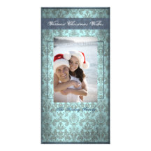 Classic vintage blue christmas card custom photo card
