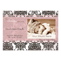 Classic vintage pink black birth announcement