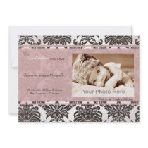 Classic vintage pink black birth announcement
