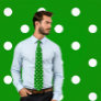 Classic White Polka Dot Pattern on Green Tie