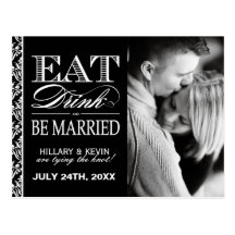 Classy Black and White Damask Save the Date Postcard