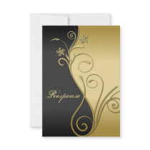 Classy Black Gold Floral Wedding Response RSVP