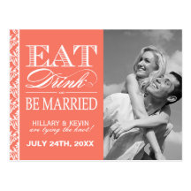 Classy Coral Damask Save the Date Post Cards