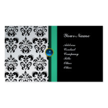 CLASSY DAMASK MONOGRAM ,black sapphire platinum Business Card Template