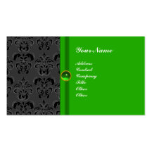 CLASSY DAMASK MONOGRAM green emerald Business Card Template