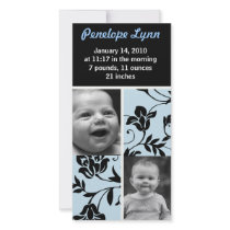 classy floral black and blue baby announcement photo card template