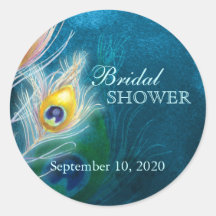 Classy Peacock Blue Bridal Shower Favour Stickers