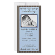 Classy Periwinkle Customised Birth Announcement Personalised Photo Card