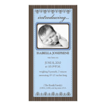 Classy Periwinkle Customised Birth Announcement Personalised Photo Card