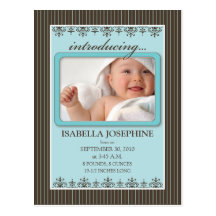 Classy Pinstripe Aqua Baby Announcement Postcard