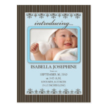Classy Pinstripe Blue Baby Announcement Postcard