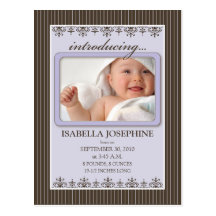Classy Pinstripe Lilac Baby Announcement Postcard