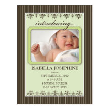 Classy Pinstripe Lime Baby Announcement Postcard