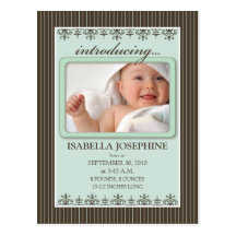 Classy Pinstripe Mint Baby Announcement Postcard