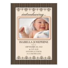 Classy Pinstripe Peach Baby Announcement Postcard