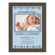 Classy Pinstripe Periwinkle Baby Announcement Postcard
