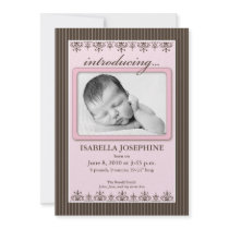 Classy Pinstripe Pink 5x7" Birth Announcement
