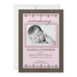 Classy Pinstripe Pink 5x7" Birth Announcement invitations
